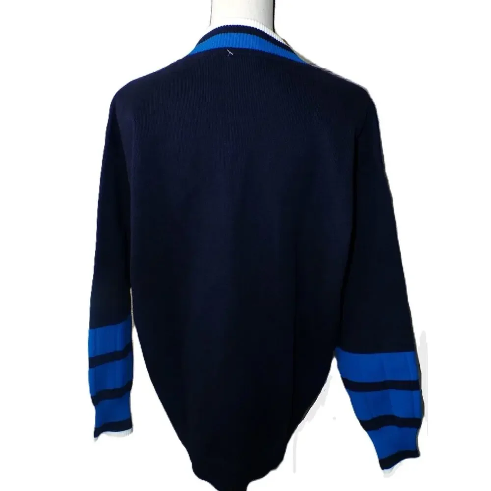 Lacoste V Sweater M Oversized Navy Color Block Tennis Jumper Big Alligator - Picture 13 of 16